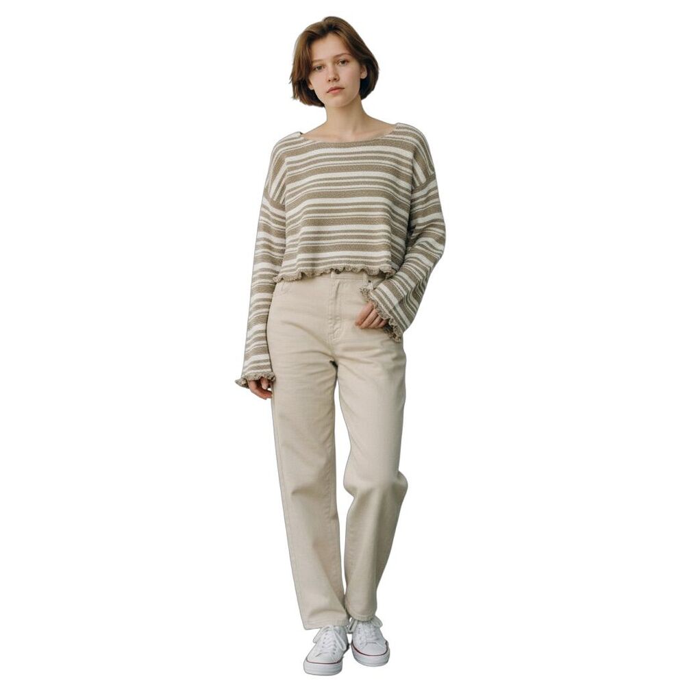 Nasty Gal Women's Oversized Striped Crop Sweater Ruffle Frill L